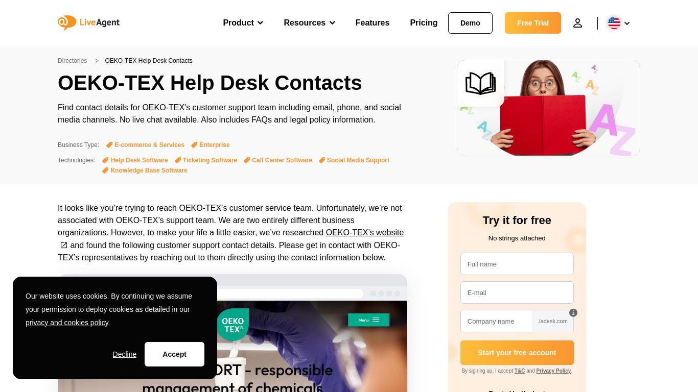 OEKO-TEX Help Desk Contacts - LiveAgent