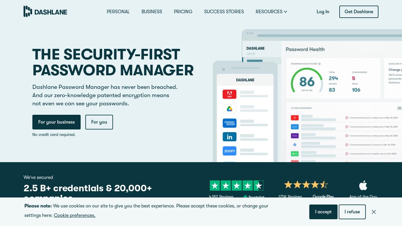 "Dashlane Inc. offers a range of features and pricing plans for both personal and business use, with added security measures and system status updates."