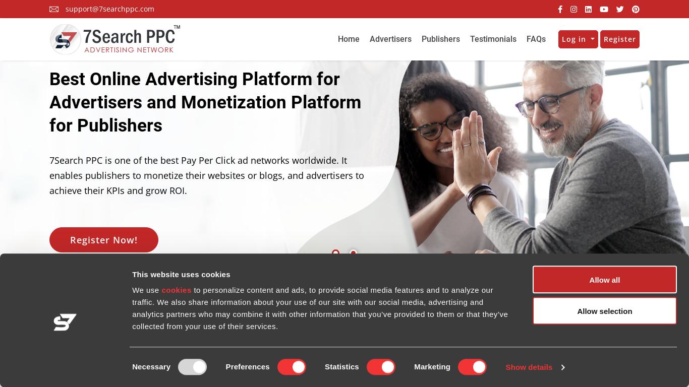 7Search PPC is the best solution for advertisers and Publishers. We provide the best PPC services & high-quality traffic for all kinds of ads. No.1 online advertising platform and monetization platform for publishers.