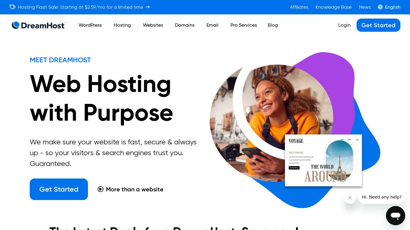 DreamHost offers domain names, web hosting, managed WordPress hosting, business email, and much more. 100% uptime guarantee, 24/7 support. Sign up today!