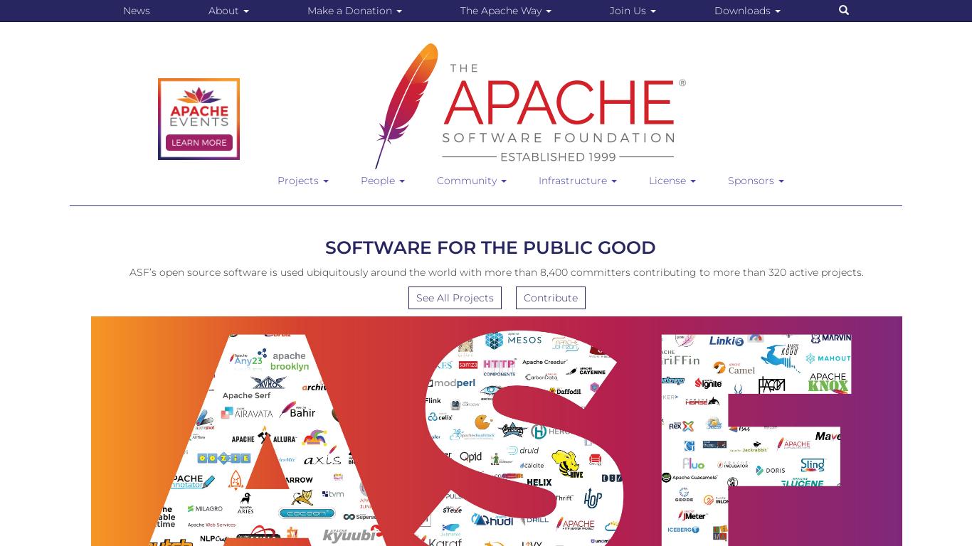 The Apache Software Foundation (ASF) is a charitable organization that develops and maintains hundreds of open-source projects. The ASF offers guidance and mentoring for those interested in contributing to its projects and hosts conferences for networking opportunities. Its consensus-driven, open development process has produced some of the largest and longest-lived open-source projects. The ASF's projects include Serf, AGE, and Tomcat, among others, and it provides opportunities for external projects to join through the Apache Incubator.