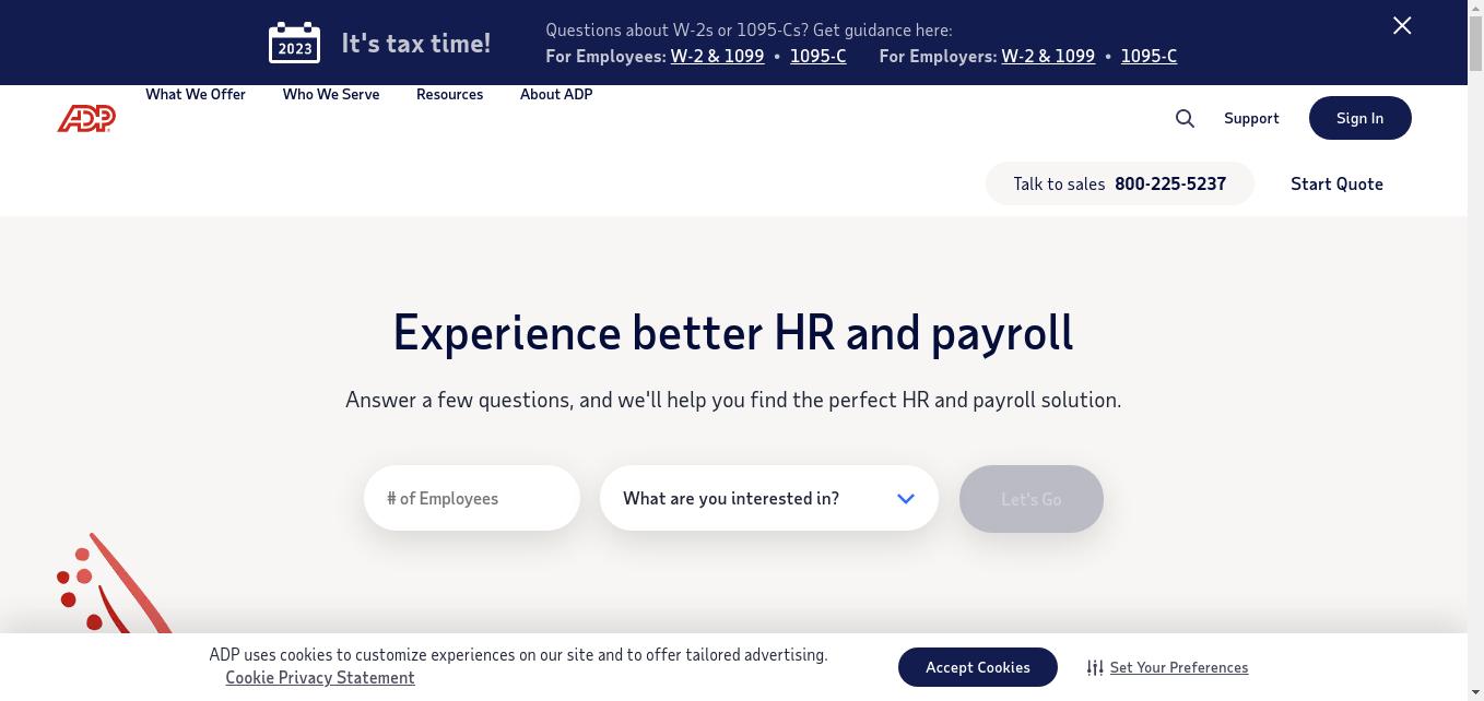 ADP offers industry-leading online payroll and HR solutions, plus tax, compliance, benefit administration and more.