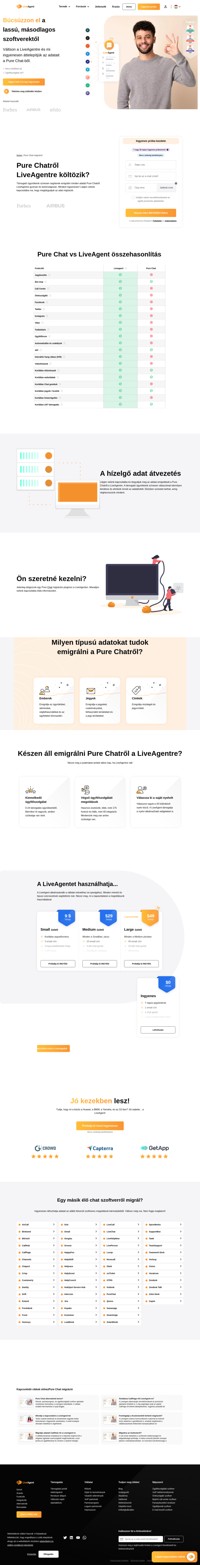 Pure Chatről LiveAgentre vált? A támogató ügynökeink és technikai csapatunk szívesen segít emigrálni összes adatát gyorsan és biztonságosan. Díjmentesen. Lépjen velünk kapcsolatba ma és vitassuk meg az adat migrációt.